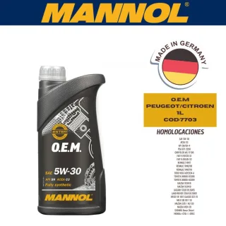 ACEITE SINTETICO MANNOL 5W30 O.E.M PEUGEOT/CITROEN 1L CAJA (X20U) API SN ACEA C2/C3 PSA B71 2290