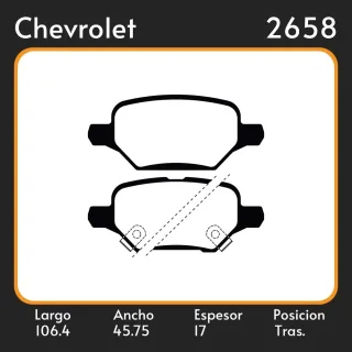 PASTILLAS DE FRENO  CHEVROLET TRACKER 1.8 8V LT - LTZ - AWD 16/ TRASERA LAR. 106.4 ANC. 45.75 ESP. 17 POSC. TRAS. GUARDADO 1254  EQUIVALENCIAS FRAS LE