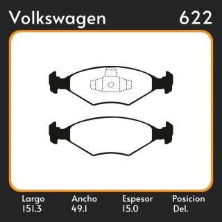PASTILLAS DE FRENO  VOLKSWAGEN SAVEIRO 1.6 1.8    07-09 / LAR. 151.3 ANC. 49.1 ESP. 15 POSC. DEL. GUARDADO (1060) EQUIVALENCIAS MAZFREN 3223 FRAS LE P