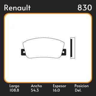 PASTILLAS DE FRENO  RENAULT R-12 BREAK 73/80 LAR. 108.8 ANC. 54.3 ESP. 16 POSC. DEL. GUARDADO () EQUIVALENCIAS FRAS LE PD/302