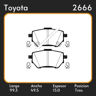 TOYOTA COROLLA 1.8 HIBRIDO / COROLLA 2.0 2019 > / TRASERA / L=99.30 A=49.50 E=15 MM UNICACION 1250 EQUIVALENCIAS FRAS LE PD/2209  PLASBESTOS  22812  L