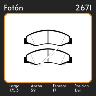 PASTILLA DE FRENO FOTON TUNLAND 175.30X56.00X17.00 POSICION DELANTERA 1268
