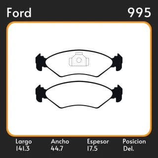 PASTILLAS DE FRENO  FORD FIESTA 93/95 LAR. 141.3 ANC. 44.7 ESP. 17.5 POSC. DEL. GUARDADO (252) EQUIVALENCIAS LITTON 38260 MAZFREN 3064 FIMPEX 1035