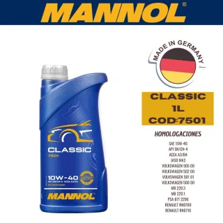 ACEITE SEMI-SINTETICO MANNOL 10W40 1L CLASSIC CAJA (X20U) API SN/CH-4 - ACEA A3/B4
