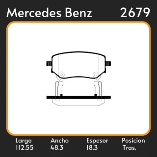 PASTILLA DE FRENO NISSAN FRONTIER-NAVARA M BENZ RENAULT ALASKAN PICK UP / FRONTIER 2.3 DCI NAVARA DELANTERA   L=112.55 A=48.30 E=18.30 UBICACIÓN 1263