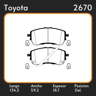 PASTILLA DE FRENO TOYOTA COROLLA 1.8 HIBRIDO  2.0 19> -  COROLLA CROSS 1.8 HIBRIDO  2.0 19> 134.30X59.20X18.70 POSICION DELANTERA 1244 EQUIVALENCIAS F