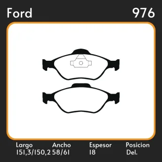 PASTILLAS DE FRENO  FORD ECOSPORT 1.01.4D- 1.6- 2.0 03 PISTON FUNDIDO LAR. 151.3 150.2 ANC. 58.0/61.0 ESP. 18 POSC. DEL. GUARDADO (619) EQUIVALENCIAS 