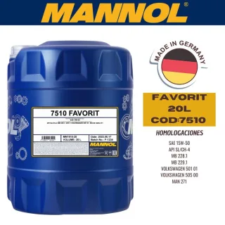 ACEITE SEMI-SINTETICO MANNOL 15W50 20L FAVORIT CAJA (X1U) API SL/CF-4