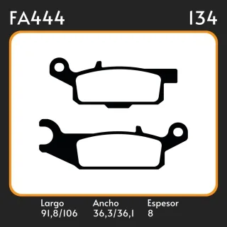 PASTILLAS DE FRENO  YAMAHA   YFM 250  /  550  /  700 LAR.  91,8   106,75  ANC.  36,3   36,15  ESP. 8 POSC. DEL. GUARDADO FA 444