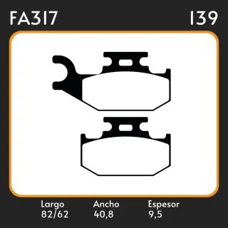 PASTILLAS DE FRENO  CAN-AM MOST MODELS / YAMAHA 700 RAPTOR  LAR. 82  62 ANC. 40.8 ESP. 9.5 POSC. DEL. GUARDADO FA 317