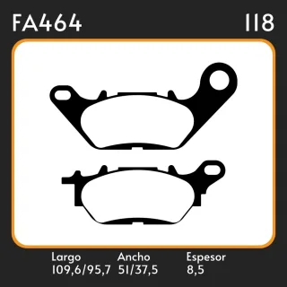 PASTILLAS DE FRENO  YAMAHA  CRYPTON (AÑO 2011)/YBR NUEVA 2011/2012  LAR. 109,6/95,75 ANC. 51/37,55 ESP. 8.5 POSC. DEL. GUARDADO 155 EQUIVALENCIAS F464