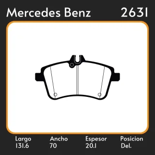 PASTILLAS DE FRENO  MERCEDES BENZ CLASE A II 2.0 200 TURBO-CDI 04/  LAR. 131.6 ANC. 70 ESP. 20.1 POSC. DEL. GUARDADO 902 EQUIVALENCIAS  PD/1344   05P1