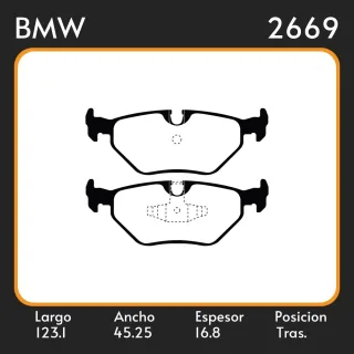 PASTILLAS DE FRENO PEUGEOT 806  BMW SERIE 3 316-318-320-323-325 82/94 LAR. 123.1 ANC. 45.25 ESP. 16.8 POSC. TRAS. GUARDADO 20 EQUIVALENCIAS FRAS LE PD