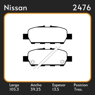 PASTILLAS DE FRENO RENAULT KOLEOS SUZUKI GRAND VITARA  NISSAN SENTRA TIIDA 07/ LAR. 105.3 ANC. 39.25 ESP. 13.5 POSC. TRAS. GUARDADO (940) EQUIVALENCIA