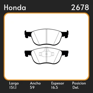 PASTILLA DE FRENO HONDA HRV 1.8 EX EL EXL DELANTERA  L=151.10 A=59 E=16.50 EQUIVALENCIAS LITTON 51830