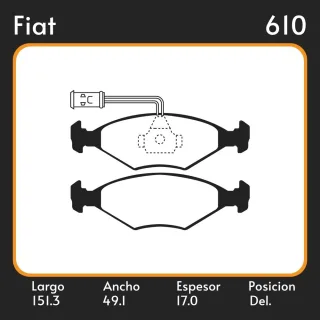 PASTILLAS DE FRENO  FIAT FIORINO (146 UNO) (05/88-) LAR. 151.3 ANC. 49.1 ESP. 17 POSC. DEL. GUARDADO (408) EQUIVALENCIAS FIMPEX 1021 FRAS LE PD/25-RA-