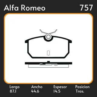 PASTILLAS DE FRENO FIAT   ALFA ROMEO 33 90/94 - 145 98/ - 155 90/94 - 164 90/94 LAR. 87.1 ANC. 44,6 ESP. 14.5 POSC. TRAS. GUARDADO (10) EQUIVALENCIAS 