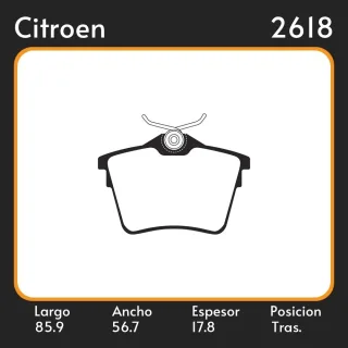 PASTILLAS DE FRENO CITROEN C5-407  PEUGEOT 407  /  607 LAR. 85.9 ANC. 56.3 ESP. 17.8 POSC. TRAS. GUARDADO 835 EQUIVALENCIAS 40870