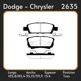 PASTILLAS DE FRENO MITSUBISHI-DODGE-  JEEP COMPASS 2.0- 2.4 4WD 06/ LAR. 105,80  85,4 ANC. 35,15 39,9 ESP. 15.4 POSC. TRAS. GUARDADO 843 EQUIVALENCIAS