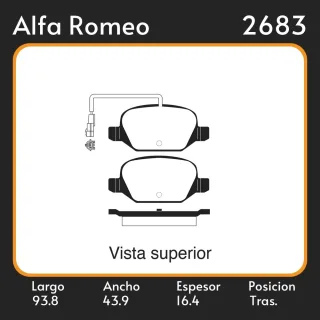 PASTILLA DE FRENOS FIAT 1.3 - 1.4 - 1.8 - 1.9 D MULTIJET / ALFA ROMEO MITO 1.4 - 1.6JTD / TRASERA / MEDIDAS L=93.80 A=43.90 E=16.40MM POS.(1201) EQUIV