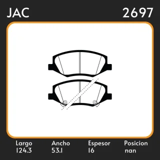 PASTILLA DE FRENO JAC S4-S3-REFINE ALTO 53.10 ANCHO 124.30 ESPESOR 16.00 POSICION DELANTERA 1284