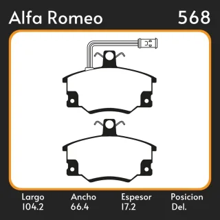 PASTILLAS DE FRENO  ALFA ROMEO 155 (167) (01/92-12/97) LAR. 104.2 ANC. 66.4 ESP. 17.2 POSC. DEL. GUARDADO (584) EQUIVALENCIAS FIMPEX 3110 FRAS LE PD/3