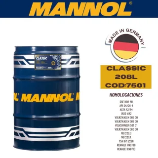 ACEITE SEMI-SINTETICO MANNOL 10W40 208L CLASSIC CAJA (X1U) API SN/CH-4 - ACEA A3/B4