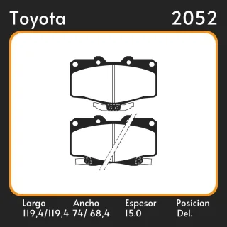 PASTILLAS DE FRENO  TOYOTA HILUX SW4 96/00- 4X4 99/ -T100  4X2 - 4X4 -92/ LAR. 119.4/119.4 ANC. 74.0/ 68.4 ESP. 15 POSC. DEL. GUARDADO (217) EQUIVALEN