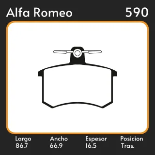 PASTILLAS DE FRENO  ALFA ROMEO 155 90/94 - 164 90/94 - 33 90/94 LAR. 86.7 ANC. 66.9 ESP. 16.5 POSC. TRAS. GUARDADO (9) EQUIVALENCIAS FIMPEX 3119 FRAS 