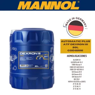ACEITE TRANSMISION SINTETICO MANNOL DEXRON III  20L ATF AUTOMATIC PLUS CAJA (X1U) GM DEXRON III H/G/F - FORD MERCON V
