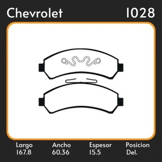 PASTILLAS DE FRENO  CHEVROLET S-10 4X4 97/05 LAR. 167.8 ANC. 60.36 ESP. 15.5 POSC. DEL. GUARDADO (458) EQUIVALENCIAS 3138  PD/110 1353 22486 39050