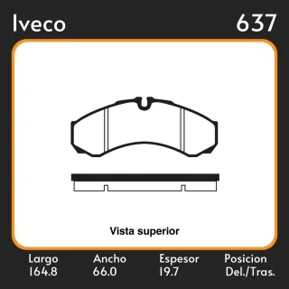 PASTILLAS DE FRENO  IVECO DAILY-GRINTA 12 (01/90) LAR. 164.8 ANC. 66 ESP. 19.7 POSC. DEL. GUARDADO (478) EQUIVALENCIAS MAZFREN 3082 FRAS LE PD/122 FIM