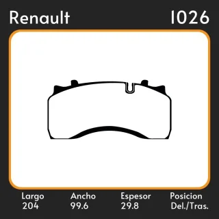 PASTILLAS DE FRENO  RENAULT MIDLUM 6.2 250.16/CT 4X2 16 TON 01/ LAR. 204 ANC. 99.6 ESP. 29.8 POSC. DEL/TRAS GUARDADO (894) EQUIVALENCIAS 3197 PD/326-A