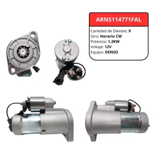 MOTOR ARRANQUE DENSO NISSAN FRONTIER XTERRA-TERRANO 2.4L NAFTA 12V 1.2KW GIRO DERECHO 9 DIENTES S114-771 23300-15770