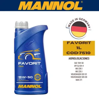 ACEITE SEMI-SINTETICO MANNOL 15W50 1L FAVORIT CAJA (X20U) API SL/CF-4