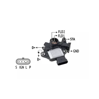 REGULADOR DE VOLTAJE DELCO USO MARINO 12V CIRCUITO A EQUIVALENCIAS 220295(IMPORTADO)