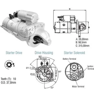 ARRANQUE AGRALE VOLARE-13000 IVECO DAILY/X10 SERIES-X229 SERIES MWM VOLVO-VM-VM17-VM23 MWM6.10TCA210-TCA240 VOLTAJE 24V EQUIVALENCIAS  M100R   9057201