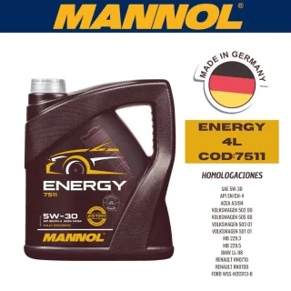ACEITE SINTETICO MANNOL 5W30 4L ENERGY CAJA (X4U) API SN/CH-4 - ACEA A3/B4