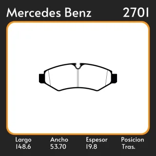 PASTILLAS DE FRENO M.BENZ SPRINTER III 215,216,217CDI,311,315,317CDI,411,414,416CDI POSICION TRASERA 148.60X53.70X19.80 UBICACIÓN 1246 EQUIVALENCIAS L