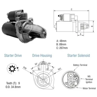ARRANQUE MERCEDES BENZ-1214-1718-1720-1721-709-712-912-914-L1117 NEW HOLLAND 8040-8055 VOLTAJE 12V EQUIVALENCIAS 9000083054 F000AL0128 F042002187 1516
