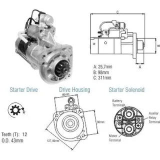 ARRANQUE VW 13.180E-15.180-17.210-17.240-26.260 VOLVO VM 210  MWM 4.12TCE-6.12TCE VM260 MWM 4.12TCE-6.12TCE VM310 24V EQUIVALENCIAS M009T62572ZA M9T62