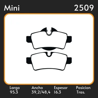 PASTILLAS DE FRENO  MINI COOPER 1.6 2L MANUAL 09 LAR. 95.35 ANC. 39,2/48,4 ESP. 16.3 POSC. TRAS. GUARDADO (893) EQUIVALENCIAS 46260 PD/1303 3340 N/174