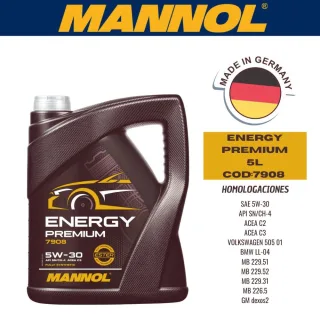 ACEITE SINTETICO MANNOL 5W30 5L ENERGY PREMIUM CAJA (X4U) API SN/CH-4 - ACEA C3