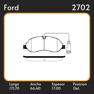 PASTILLA DE FRENO FORD TRANSIT FURGON BUS 2.2 TDCI LARG. 171.70 ANC. 64.40 ESP. 17 EJE DELANTERO POSICION DE GUARDADO (1132)