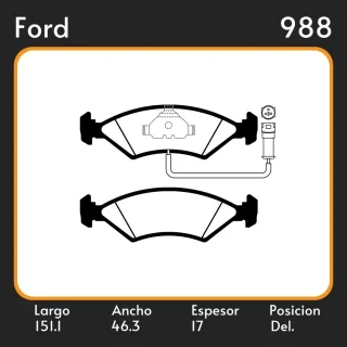 PASTILLAS DE FRENO  FORD ORION II (AFF)(10/85-10/90) LAR. 151.1 ANC. 46.3 ESP. 17 POSC. DEL. GUARDADO (323) EQUIVALENCIAS FRAS LE PD/24-B LPR 05P242 L