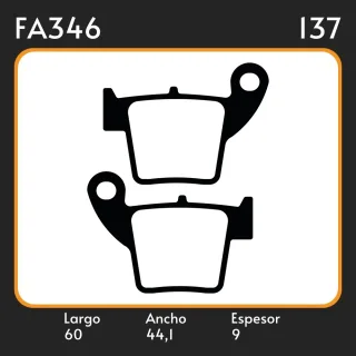 PASTILLAS DE FRENO  HONDA CR 125 / CRF 150 / 230  /250  / 450 LAR. 60 ANC. 44.1 ESP. 9 POSC. TRAS. GUARDADO FA 346