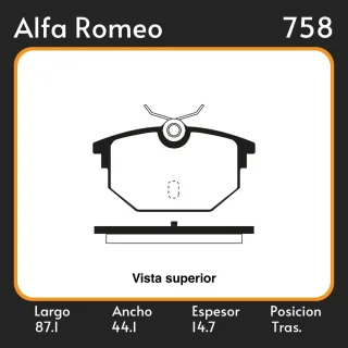 PASTILLAS DE FRENO FIAT   ALFA ROMEO 145 1.4 - 1.6 - 1.9 - 2.0 97/98 LAR. 87.1 ANC. 44.1 ESP. 14.7 POSC. TRAS. GUARDADO (487) EQUIVALENCIAS FIMPEX 122