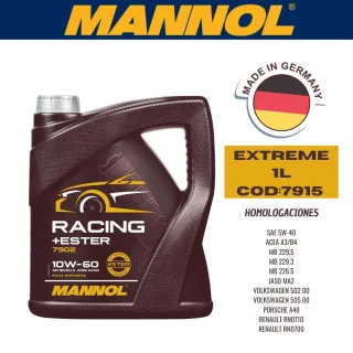 ACEITE SINTETICO MANNOL 5W40 4L EXTREME CAJA (X4U) API SN/CH-4 - ACEA A3/B4