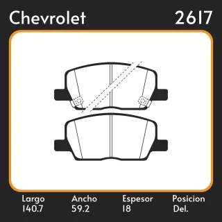 PASTILLAS DE FRENO  CHEVROLET TRACKER 1,8  2016/  LT 1.4 TURBO 16V 4X2  LAR. 140.7 ANC. 59.2 ESP. 18 POSC. DEL. GUARDADO 1203