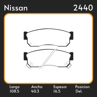 PASTILLAS DE FRENO  NISSAN CHERRY SENTRA (01/82-) LAR. 108.5 ANC. 40.3 ESP. 16.5 POSC. DEL. GUARDADO (169) EQUIVALENCIAS 3614 PD/544 05P519 41990